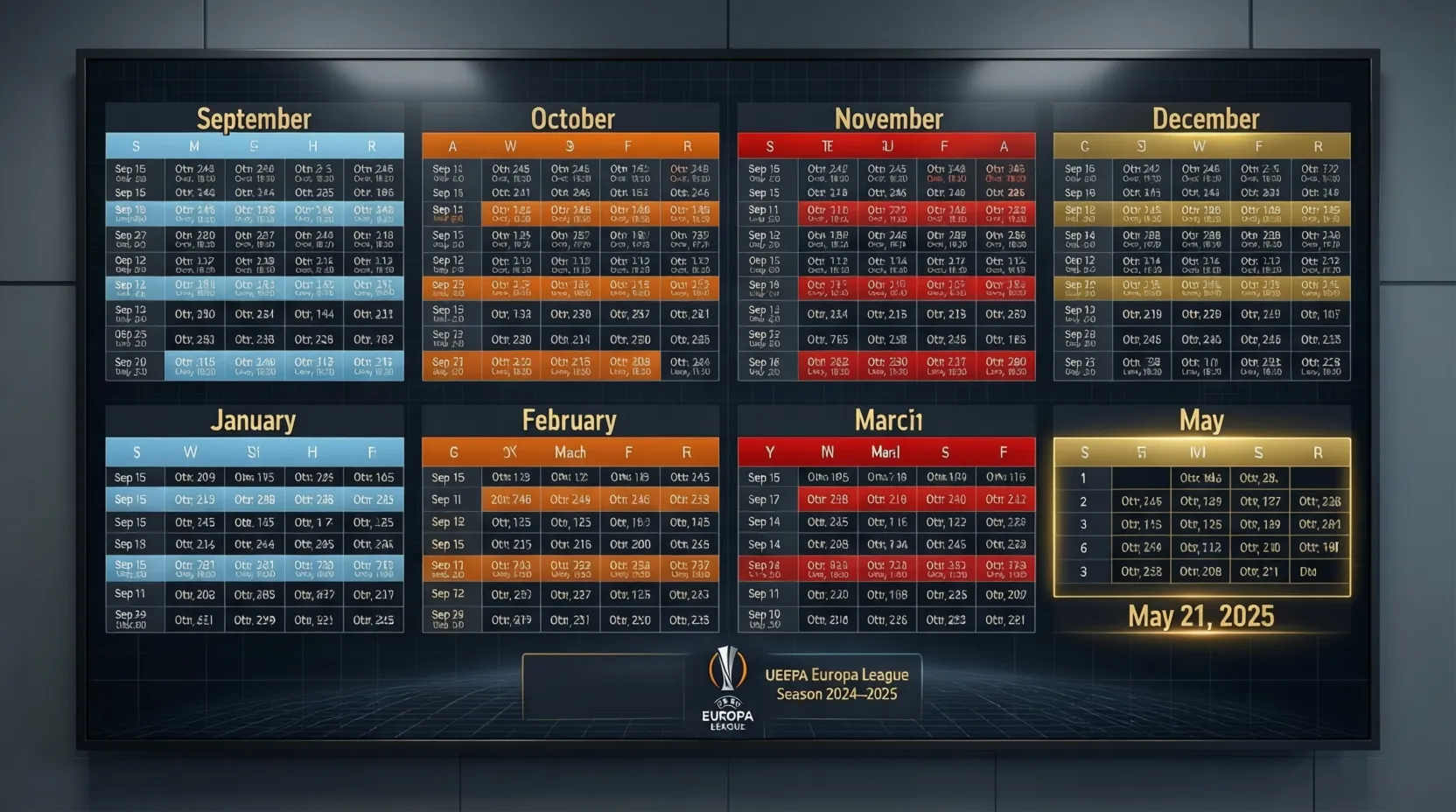 Calendario de la temporada de Europa League mostrando fases y fechas clave