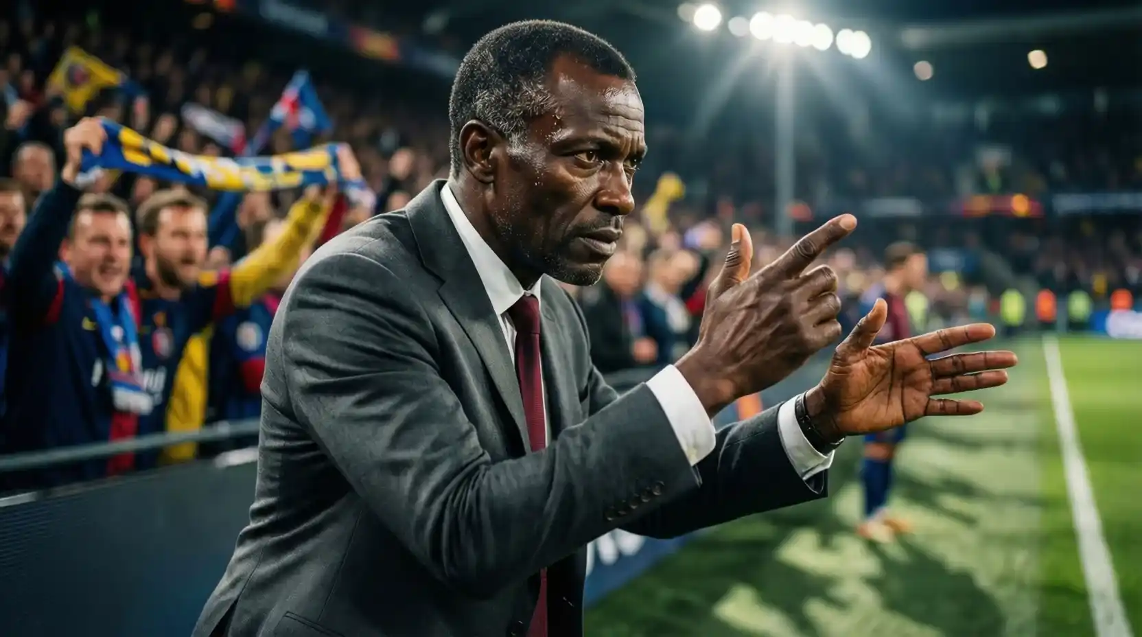 Unai Emery dando instrucciones desde la banda durante partido de Europa League