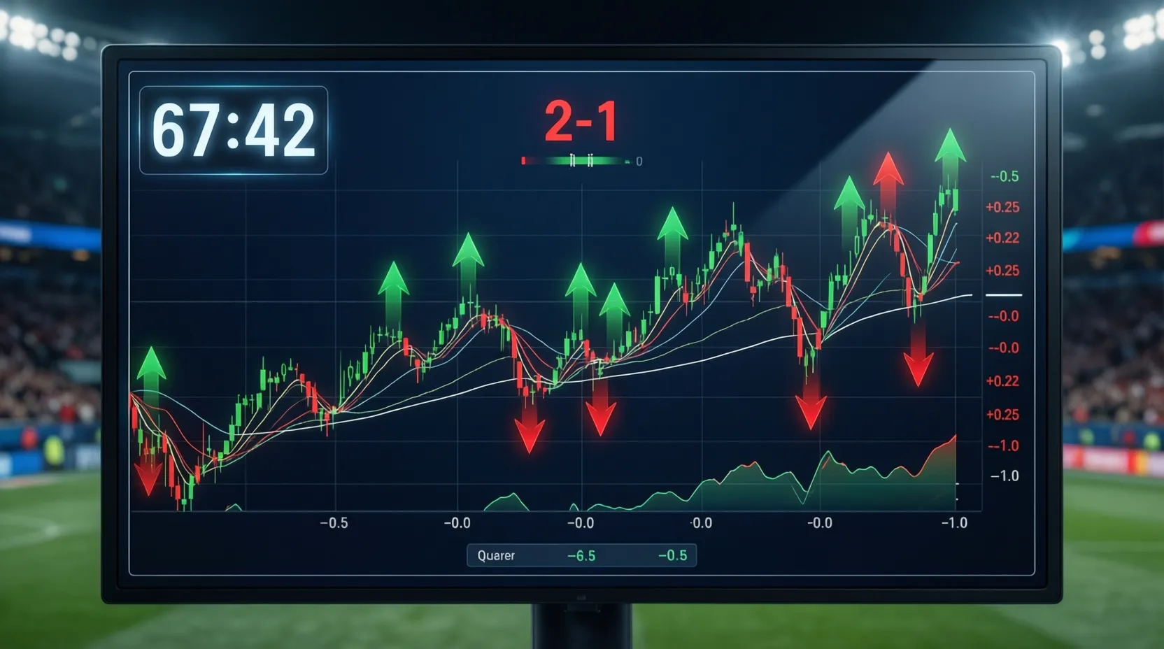 Pantalla de apuestas en vivo mostrando líneas de hándicap asiático actualizándose durante partido