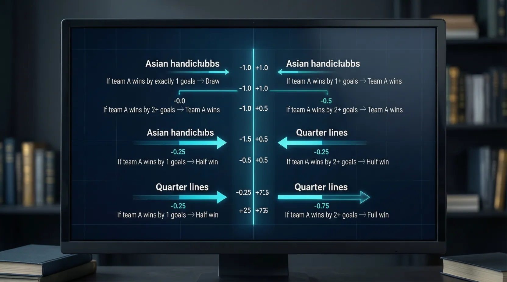 Explicación visual de diferentes líneas de hándicap asiático con ejemplos