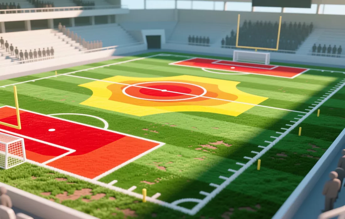 Mapa de calor del campo de fútbol mostrando zonas de ventaja local