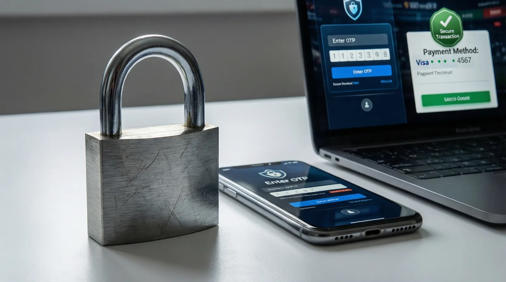 Candado de seguridad junto a dispositivos mostrando plataformas de apuestas