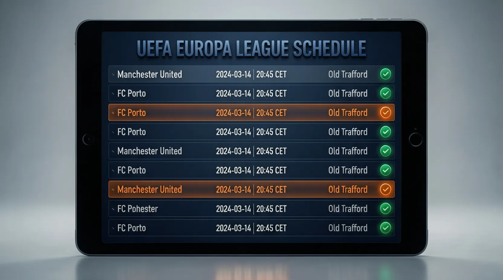 Lista de partidos de Europa League con algunos marcados como seleccionados para análisis