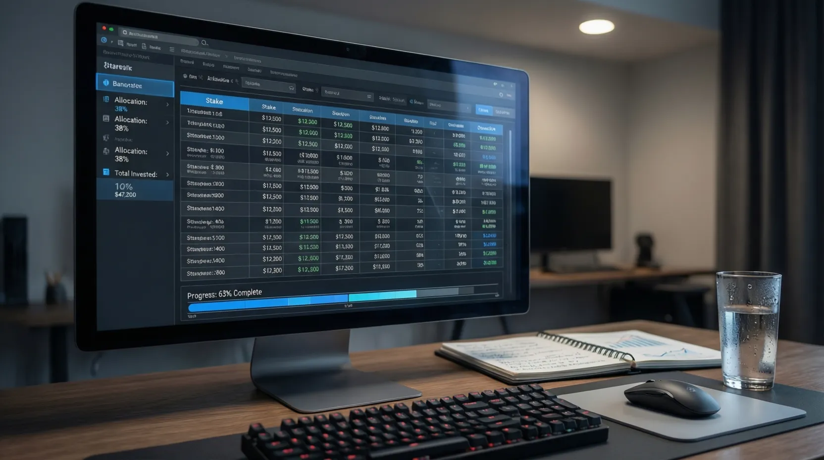 Hoja de cálculo mostrando gestión de stakes y porcentajes de bankroll